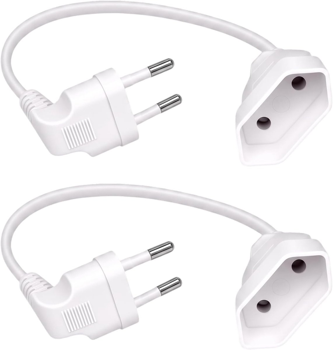 90 graden verlengkabel, plat, type C, eurostekker, wit, 2 stuks | Kort, type C-stekker naar type C euro, 2,5 A 250 V, voor scherm, lamp, huishoudelijke apparaten, platte stekker