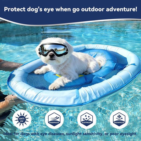Hondenbril voor middelgrote honden, verstelbaar, waterdicht, winddicht, uv-bescherming, zonnebril voor middelgrote honden, zilver — afbeelding 2