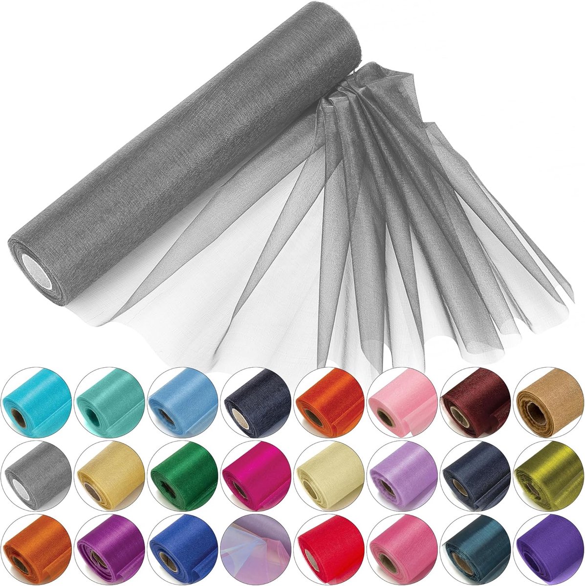 Shop Organza Rol Glitter Zilver - 25m x 29cm - Transparante Glitterstof voor Tafelloper, Stoelstrikken, Bruiloft en Feestdecoratie