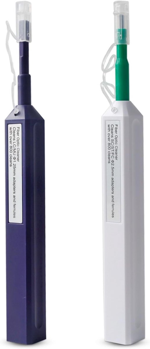 2 stuks glasvezelreiniger, contactreiniger, glasvezelaansluitreiniger, stekker, reinigingsstift, stekkerreiniging, Fiber Optic Cleaner voor 1,25 mm LC/MU en 2,5 mm SC/ST/FC glasvezel