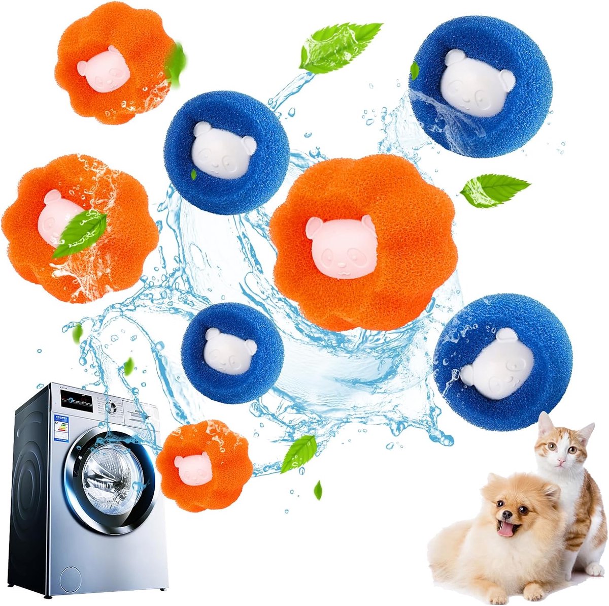 Huisdierenhaarverwijderaar Voor de Wasmachine, Herbruikbaar Haarvanger voor Huisdierenhaar en Pluizen,8 stuks (Blauw/Oranje)