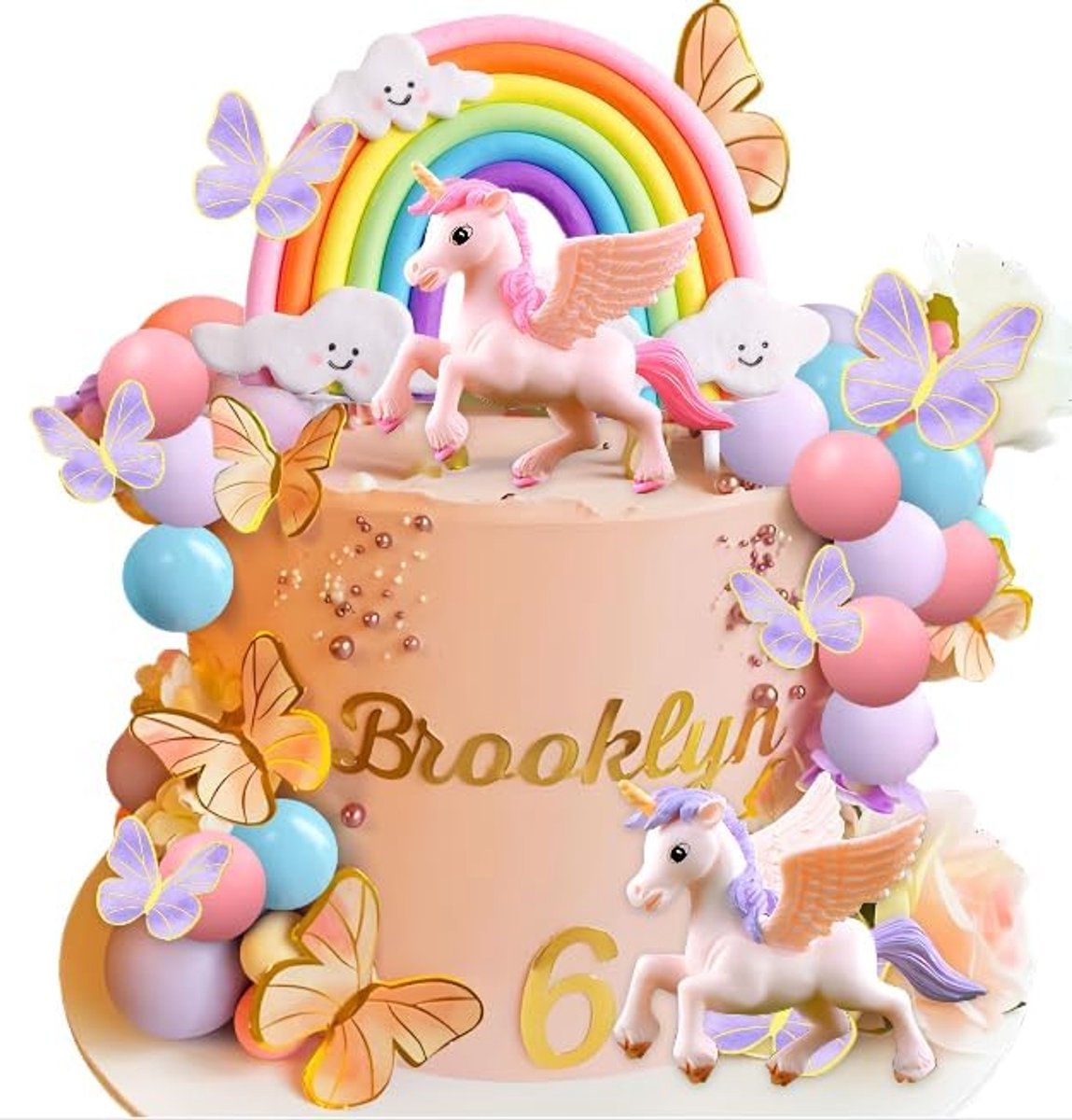 Pony Eenhoorn Cake Topper Rainbow Butterflies Cake Decoratie | Pony Eenhoorn Cake Topper Rainbow Butterflies Cake Decoratie Eenhoorn Ballen Verjaardag Decoratie voor Meisjes