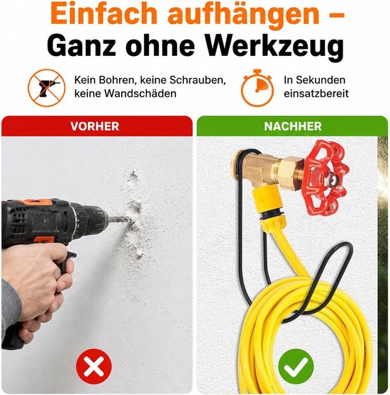 2 stuks tuinslanghouders voor waterkraan, metaal, zonder boren — afbeelding 2