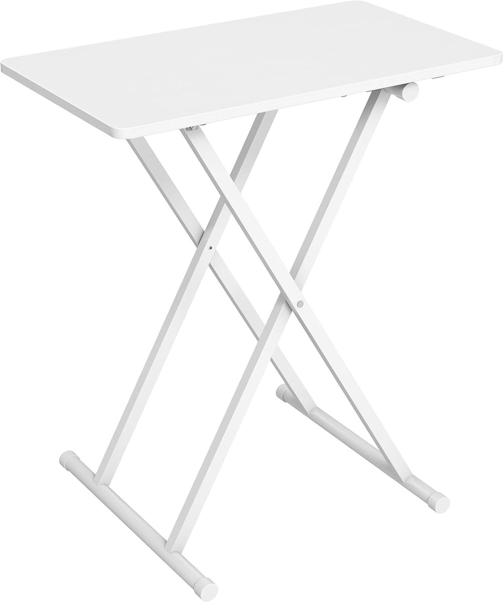 Opklapbare bijzettafel, klein dienbladtafeltje, in hoogte verstelbaar, 60 x 40 x 60 cm, tv-tafeltje in industriële stijl, snacktafel, wit EWW16BZ01