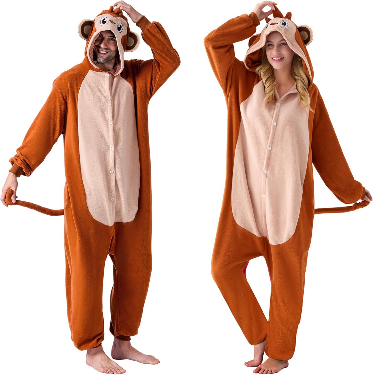Creations Unisex Volwassen jumpsuit pluche kostuum met hoed staart voor aankleden rollenspel Halloween kostuum XL roze