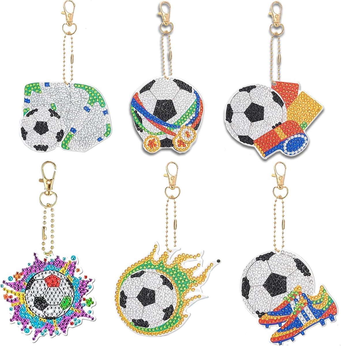 6 stuks voetbal diamant schilderij sleutelhangers 5D DIY Diamond Painting sleutelhanger kristal strass mozaïek diamant handwerk hanger voor dames heren tas