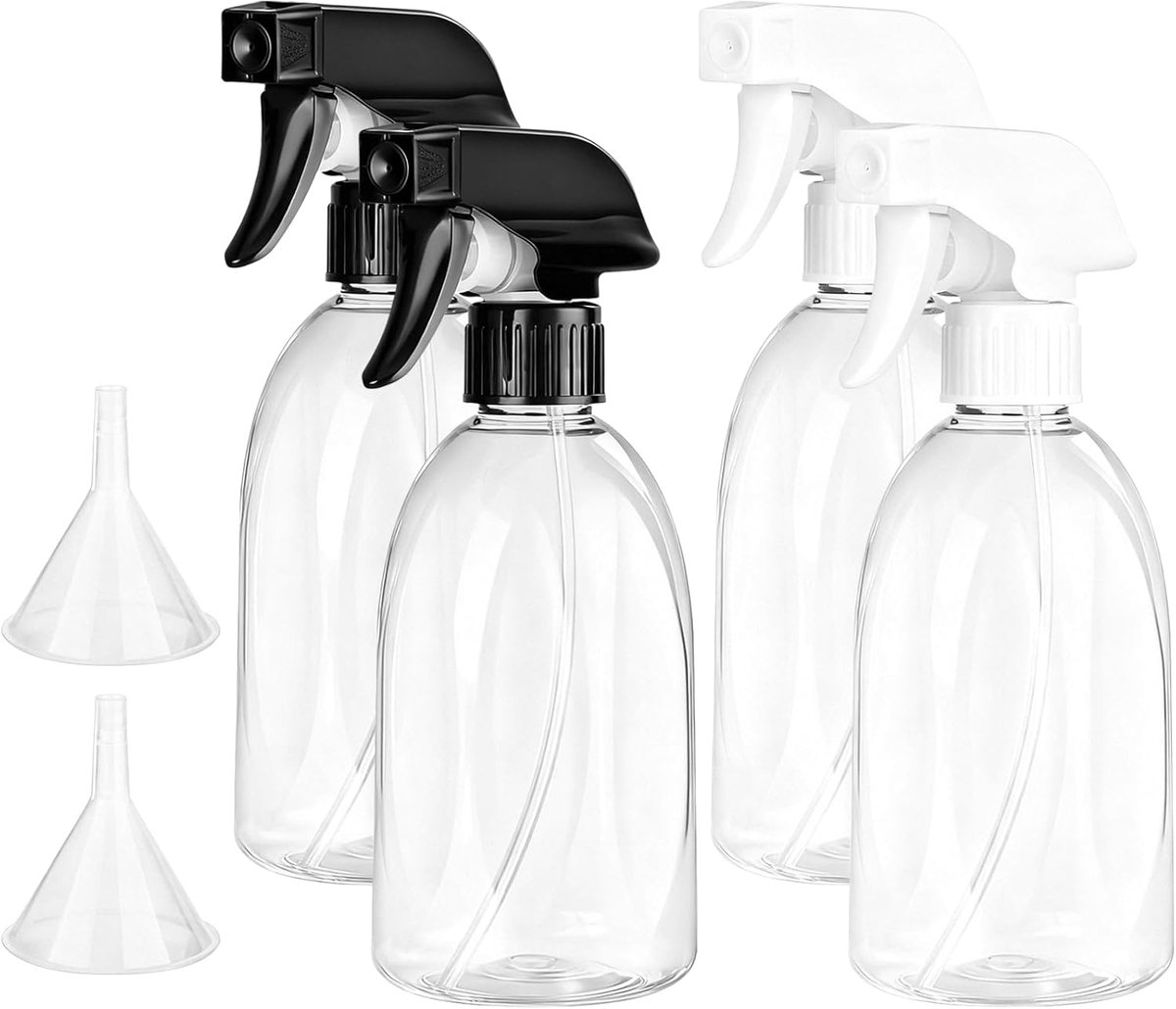 4 Stuks 500ml Kunststof Spuitflessen - Verstelbare Sproeikop voor Planten, Haar en Huisdieren - Lege Vulbare Verstuivers voor Tuin en Huishouden