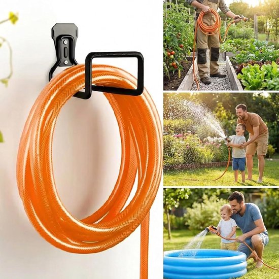 stabiele metalen slanghouder voor wandmontage, 19,3 x 12,5 cm tuinslanghouder, waterslanghaak voor buiten, zwart — afbeelding 4