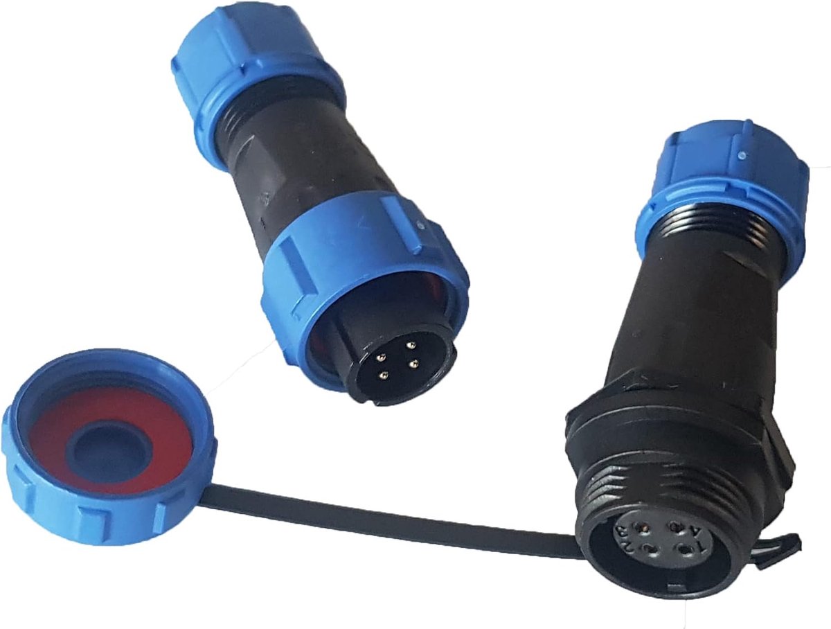 230V 12V IP68 13mm 2-Pin, 3-Pin ronde stekker, aansluiting, verbinder stekkerset met deksel, stekkerverbinding, stekeverbinder waterdicht voor tuin, boot, auto! voor max. 6,5mm kabeldiameter (4-Pin)