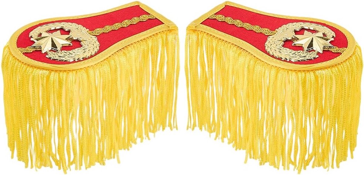 2 Stuks Kwastje Epauletten Badge Franje Kwastje Punk Boards Schouderpads Ringmaster Schouder Epauletten Goud Rood Afneembaar met Pins voor Cosplay Carnaval Kostuum Accessoires 20x8cm