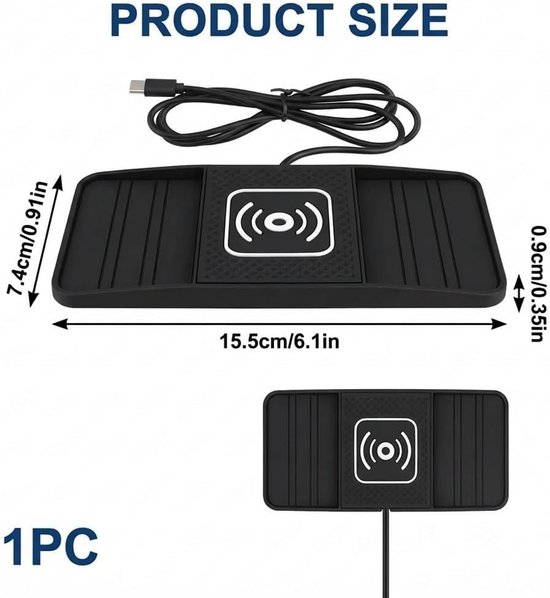 15W Snelle Inductielader voor de Auto USB-C Draadloze Autolader met Design met Dubbele Uitsparing Antislip Snel Oplaadmat met Type-C Kabel 1M voor iPhone 17 16 15 14 13 12 11 X Samsung — afbeelding 4
