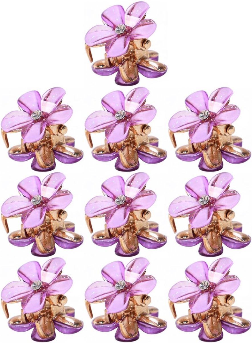 10 stuks haarspelden van legering, bloemenvorm, mini-klemmen, licht, voor vrouwen en meisjes, dagelijkse stijl (paars)