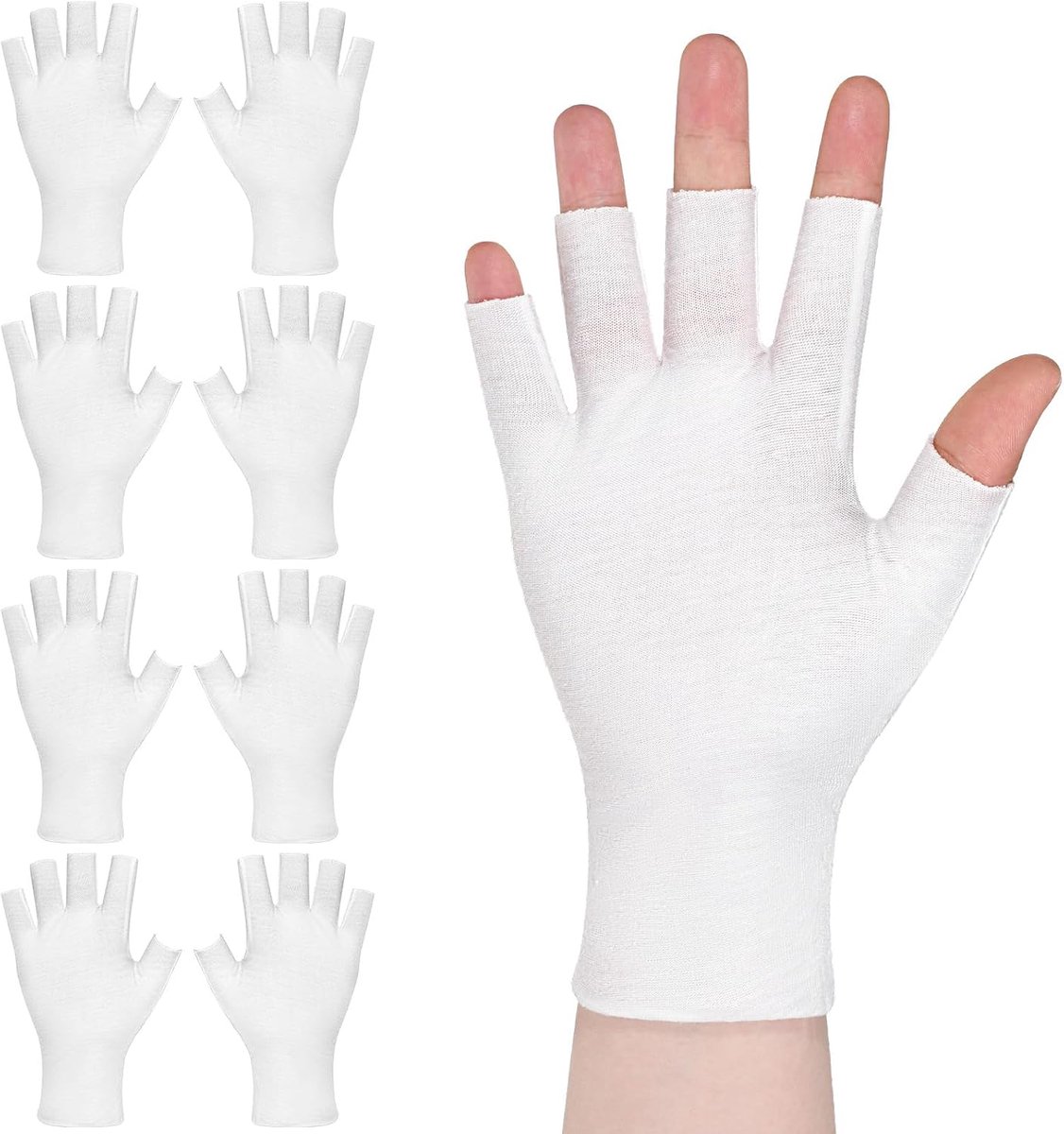 4 paar witte eczeemhandschoenen, katoenen handschoenen om te slapen, droge handen, vingerloze hydraterende handschoenen voor volwassenen, halve vinger touchscreen voor slapen, spa, huidbehandeling
