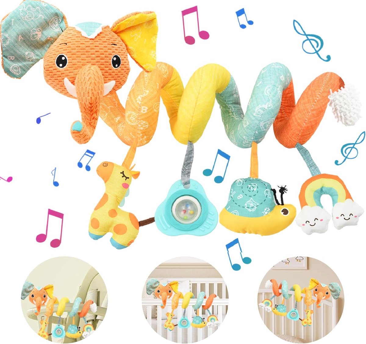 Kinderwagen, Spiraalspeelgoed voor baby's, Spiraal Activiteit Hangend Speelgoed met Muziekdoos, Babyspeelgoed voor Autostoel