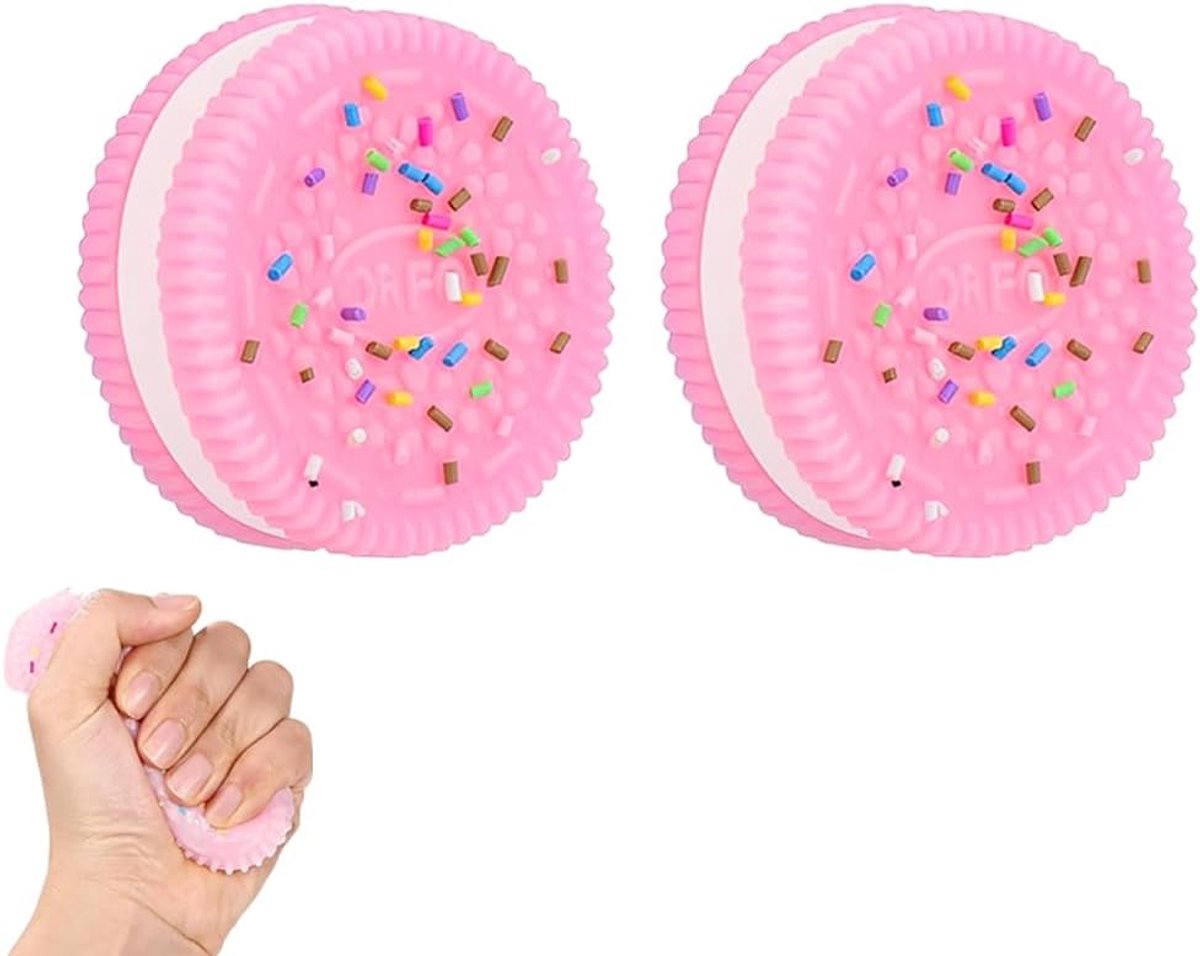 2 stuks knijpspeelgoed, squishy speelgoed, koekjes stressverminderend speelgoed, ultrazacht decompressiespeelgoed in roze, 3,8 cm lengte 1 cm hoogte