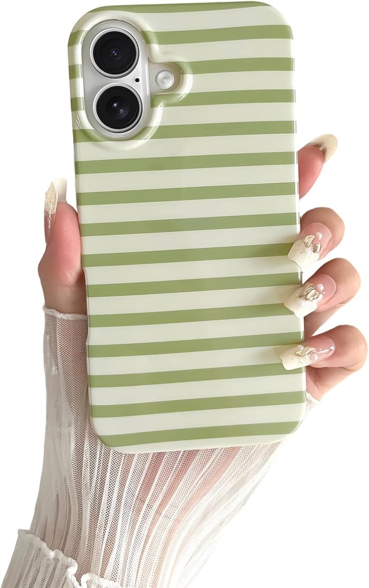 telefoonhoes voor iPhone 17, horizontaal gestreept, zacht, slank, schokbestendig, TPU-telefooncover voor vrouwen en meisjes, mooi en stijlvol, saliegroen