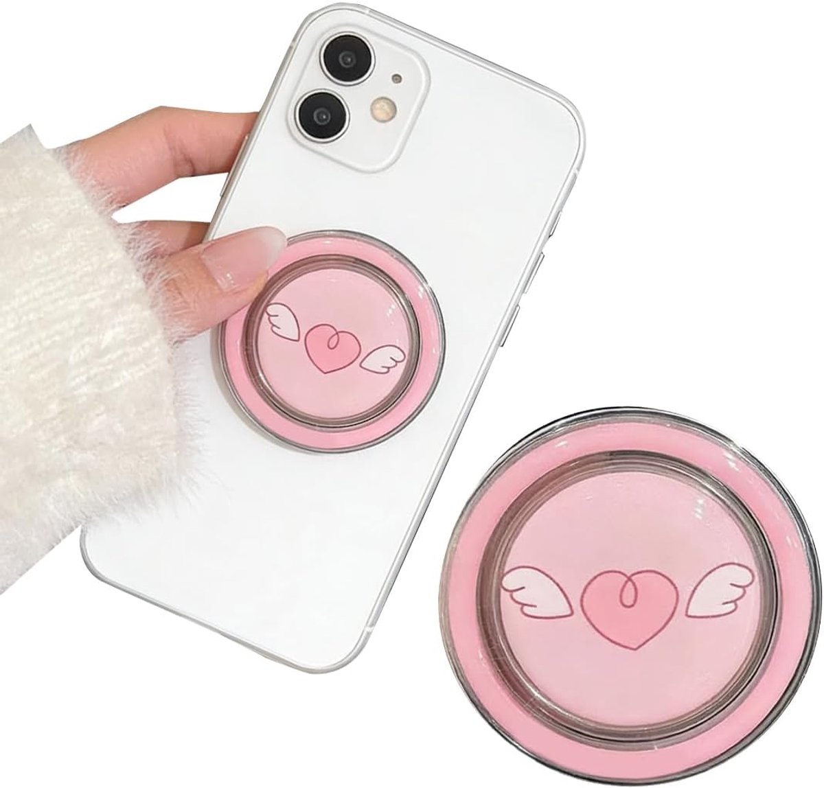 Smartphone-greep, magnetische ringhouder voor mobiele telefoon, standaard en handgreep, uittrekbaar, magnetische mobiele telefoons, grip basishouders, roze