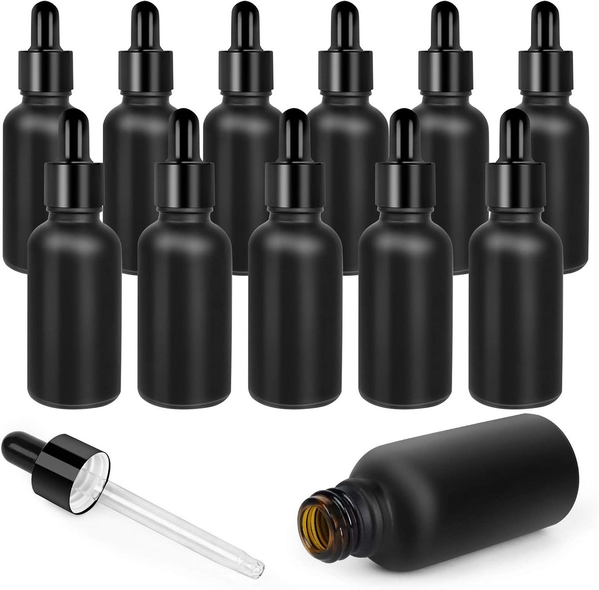 Set van 12, 30 ml glazen druppelflesje, lege fles met glazen fles met druppelaar, voor etherische olie (zwart)