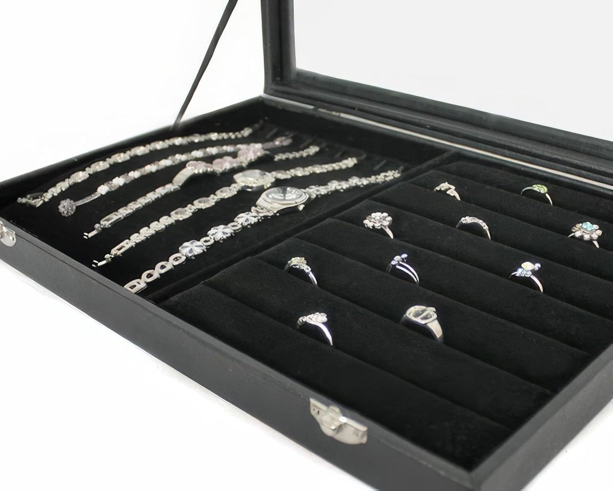 "2 in 1 juwelenkist juwelenlade showbox juwelendisplay glazen deksel voor kettingen ringen