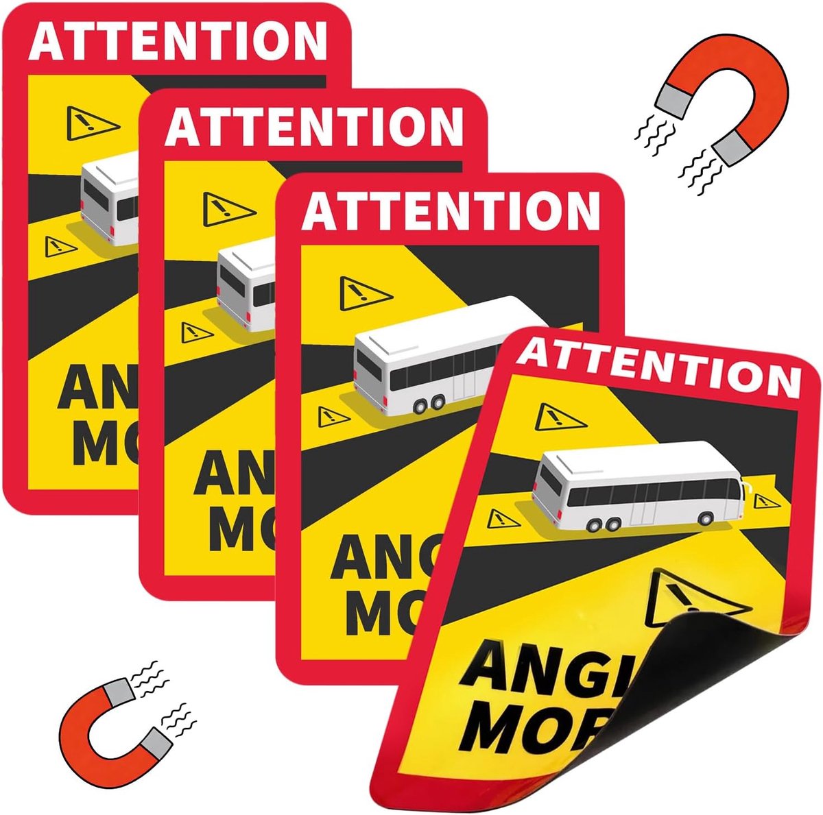 4 stuks camper stickers dode hoek 25 x 17 cm hoek stickers Frankrijk magneet Attention Angles Morts magneetborden met UV-bescherming voor bus en caravan