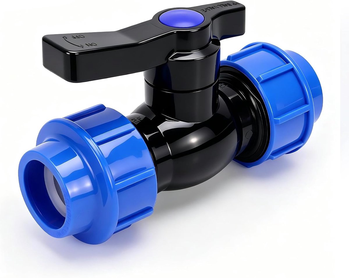 32 mm connector, PE-buis kogelkraan, kunststof klemverbinder, PP-fitting, 2-weg buiskogelkraan, voor zwembadleiding, vijver, aquarium, afwatering, irrigatie