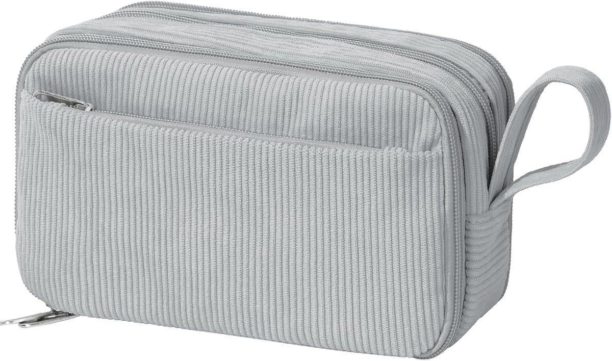 Grijze Corduroy Potloodhouder, Grote Capaciteit Ritsvak, Grijs, Casual Stijl, Benodigdheden Organizer voor Tienermeisjes en -jongens