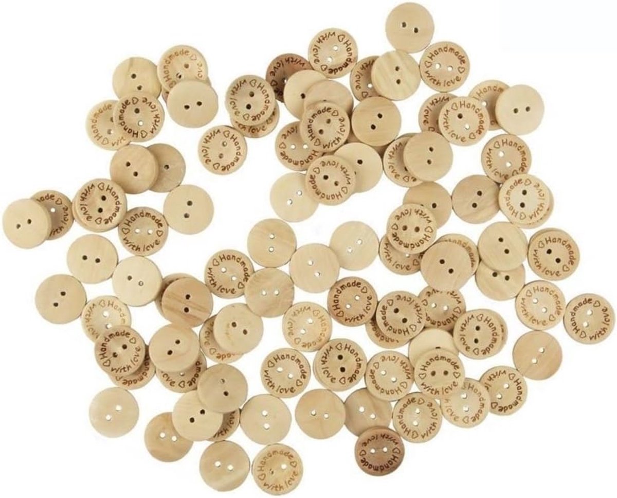 200 stuks 2 gaten handgemaakt met liefde natuurhout naaiknop 20 mm