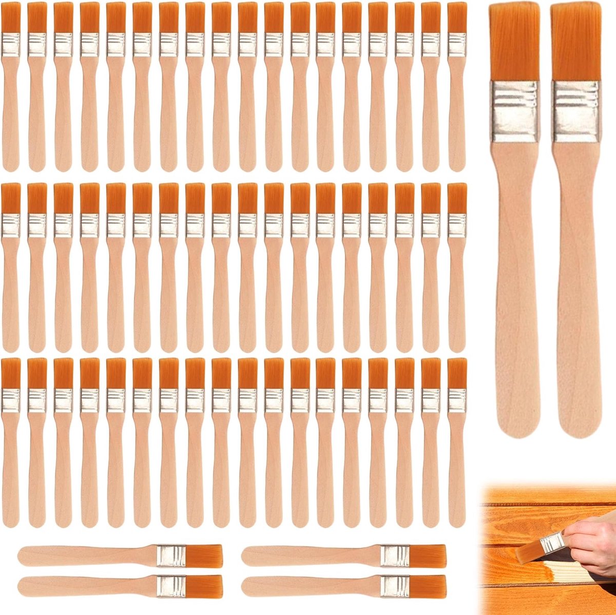 60 stuks kleine kwasten, borstelset, 13,7 cm schilderskwast met houten handvat, platte kwast, kwastenset voor muurverf, lak en krijtverf, kunstschilderbenodigdheden