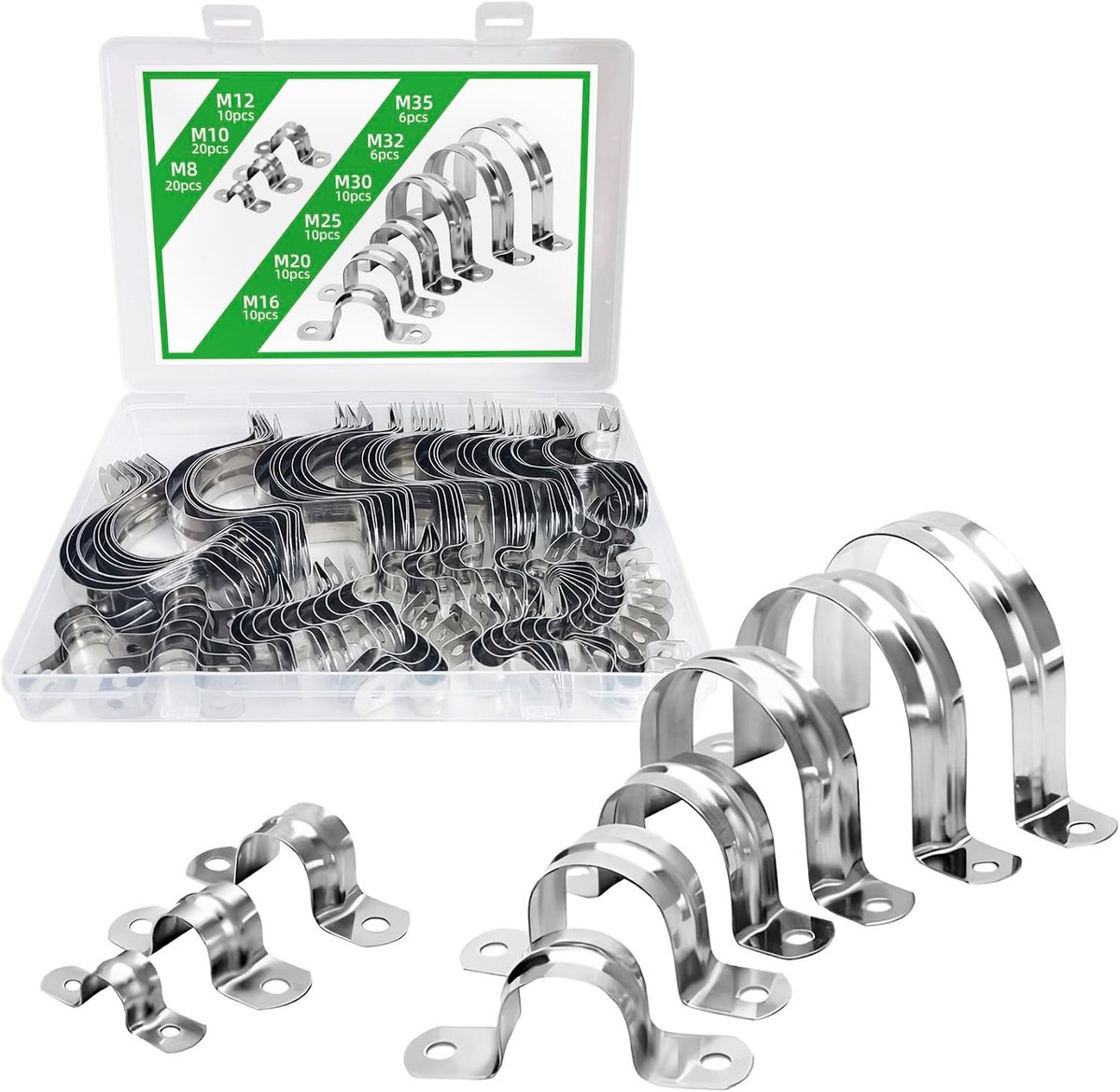 Buisklemmen 8mm 10mm 12mm 16mm 20mm 25mm 30mm 32mm 35mm, 304 roestvrij staal, U Buisklem Buisklemmen Pijpklemmen, Voor Het Bevestigen Van Buizen of Kabels
