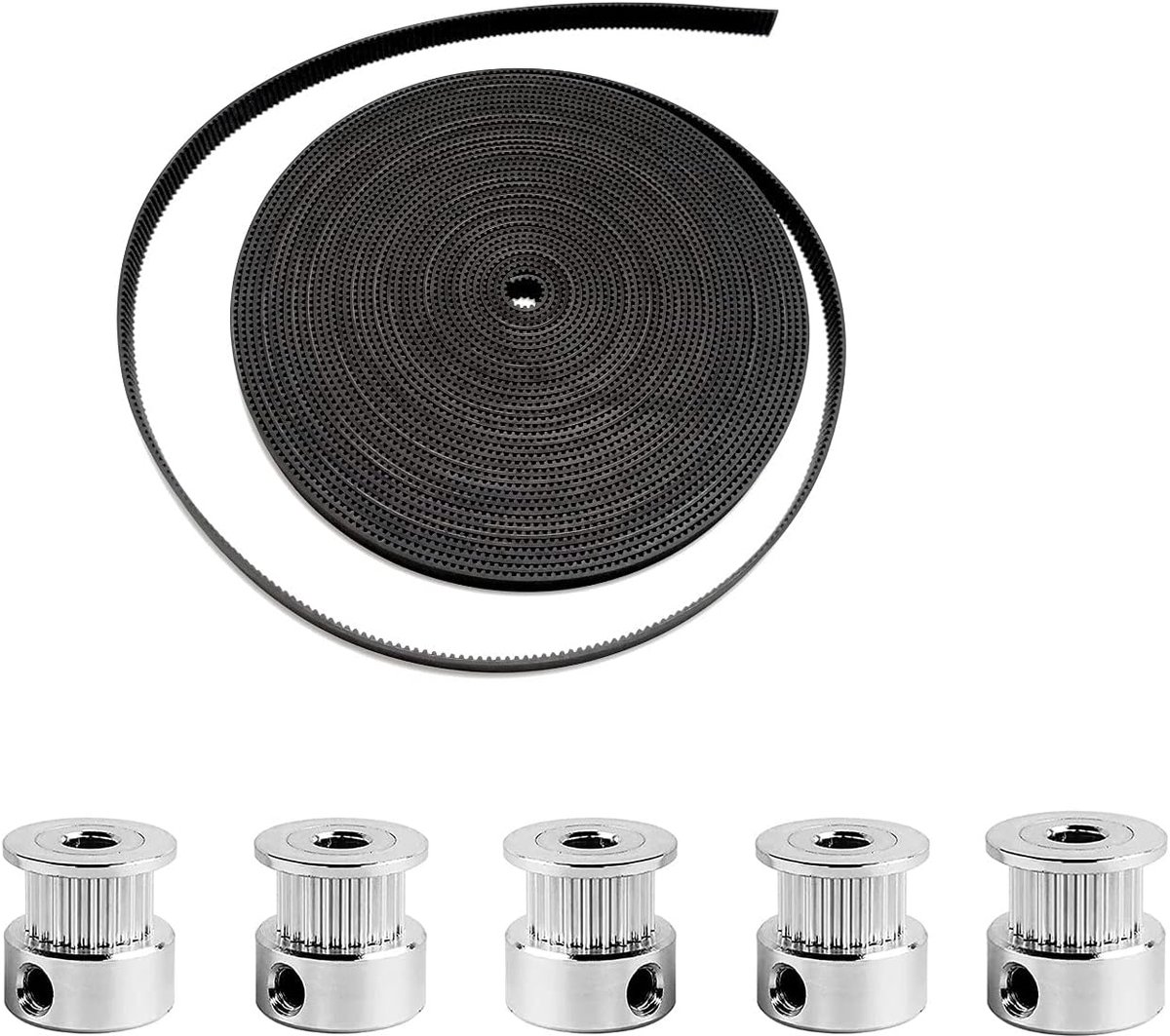 5 meter GT2 distributieriem 6mm breedte en 5 stuks GT2 distributieriemschijf 16 tanden 5mm boring voor 3D printer, 2GT distributieriem met 2GT katrol 16t