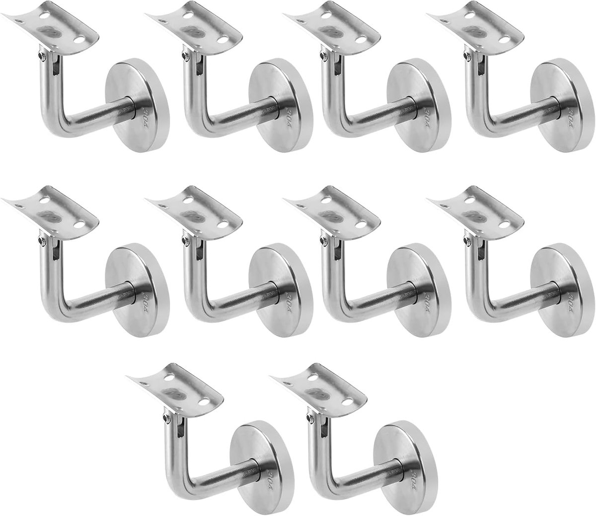 10 stuks roestvrijstalen leuninghouders, leuningverbindingen met afdekrozet, leuning, wandhouder, helling, verstelbaar, voor binnen- en buitenleuningen, wandhouder, 49 x 29 mm