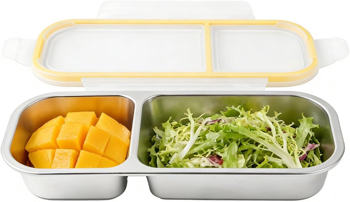 Broodtrommel van roestvrij staal met vakken, 800 ml lunchbox, lekvrij en BPA-vrij, voor school, kinderen en volwassenen