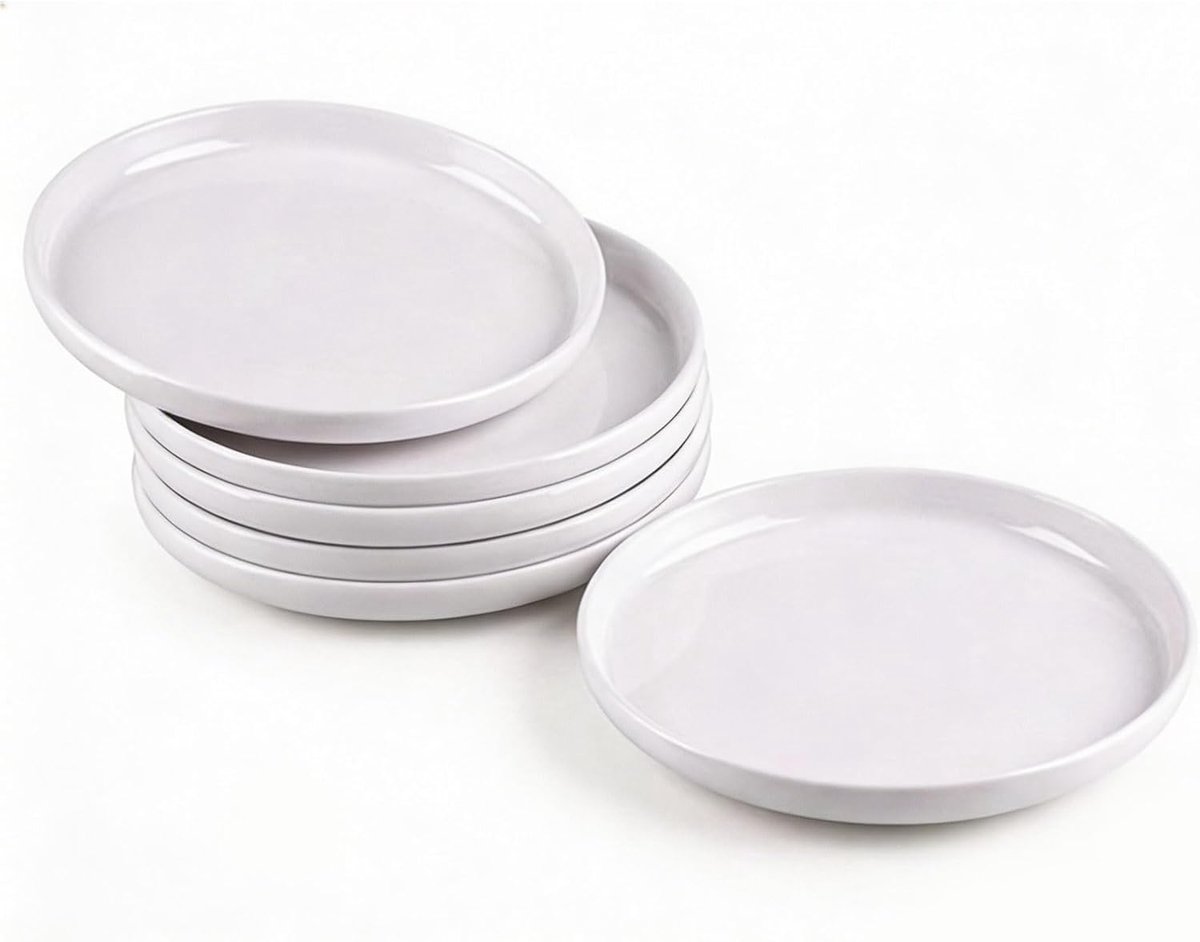 Set van 6 dessertborden, diameter 18 cm, kleine borden van wit melamine, plat, voor cake, fruit, ontbijt