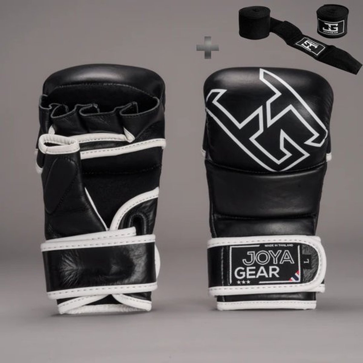Joyagear Strike Thailand MMA Sparring Handschoenen Zwart/Wit – Maat S – Echt Leer – 8 oz – Dubbel Sluitingssysteem & Extra Polsondersteuning