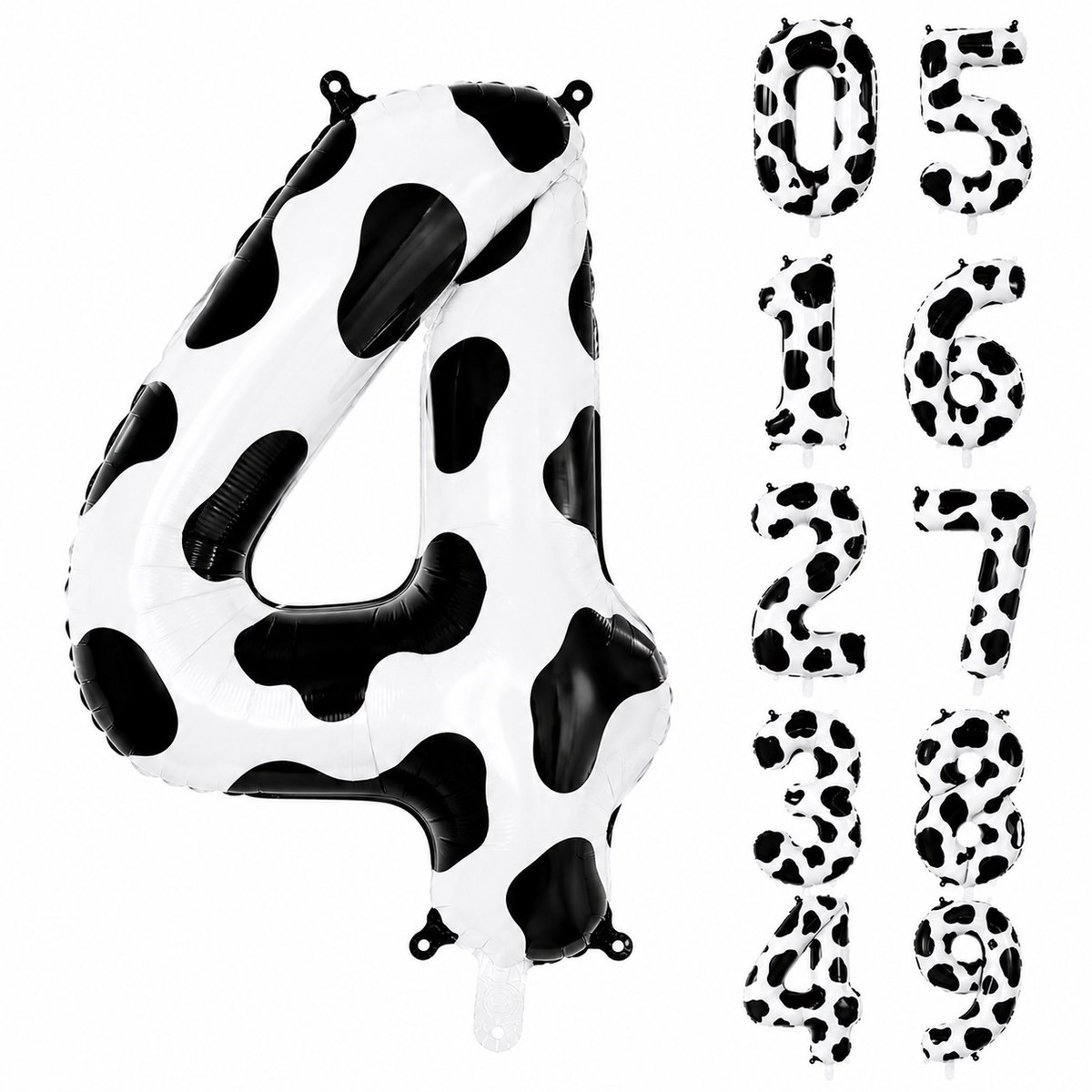Fienosa Koe Cijfer 4 Ballon 101 CM - Nummer 4 - Cijferballon - XL Folieballon - Helium Ballon - Feestversiering - verjaardag - koeienprint