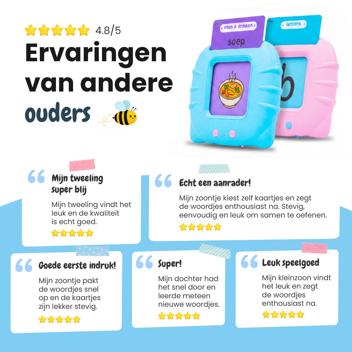 Beebie Babbels - De Taalbuddies Bundel Deal - 1x Blauwe Variant & 1x Roze variant - Educatief Speelgoed - Leer Nederlands - Montessori Speelgoed - Taalontwikkeling - Cognitieve Vaardigheden - Pratende Flitskaarten — afbeelding 11