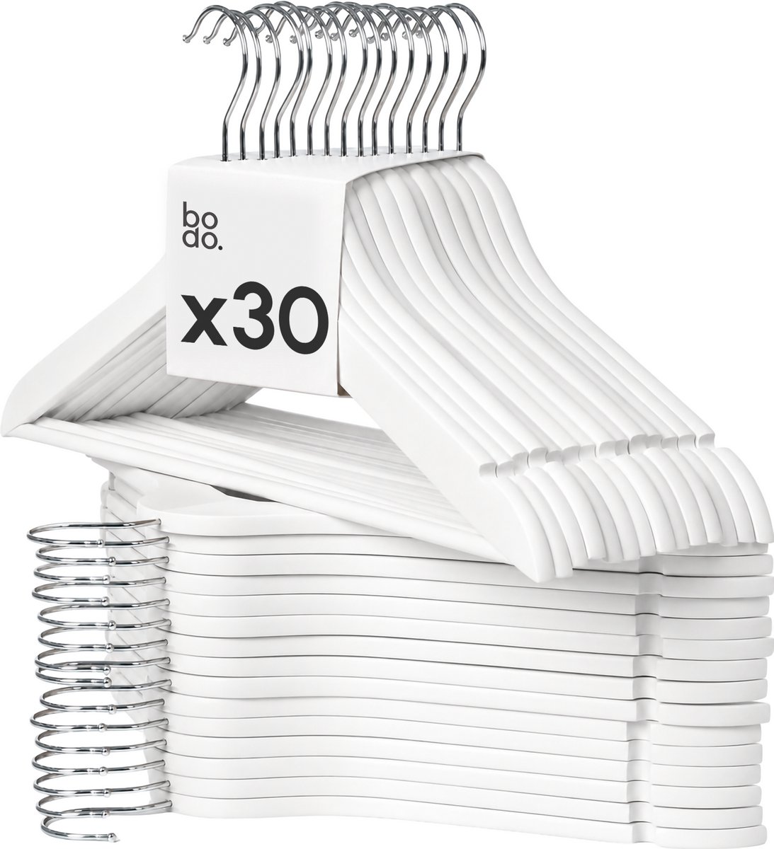 Kledinghangers - 30 stuks - wit - Bodo