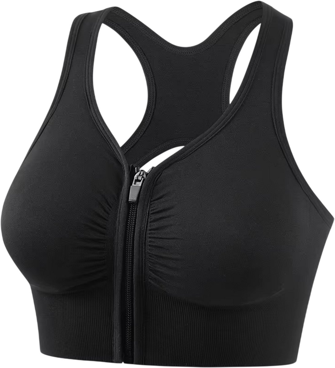 Sport BH Dames met Voorsluiting Rits – Draadloze Push-Up Sport Bh, High Support Hardloop BH, Naadloze Fitness BH voor Yoga en Training - Zwart - Maat XL