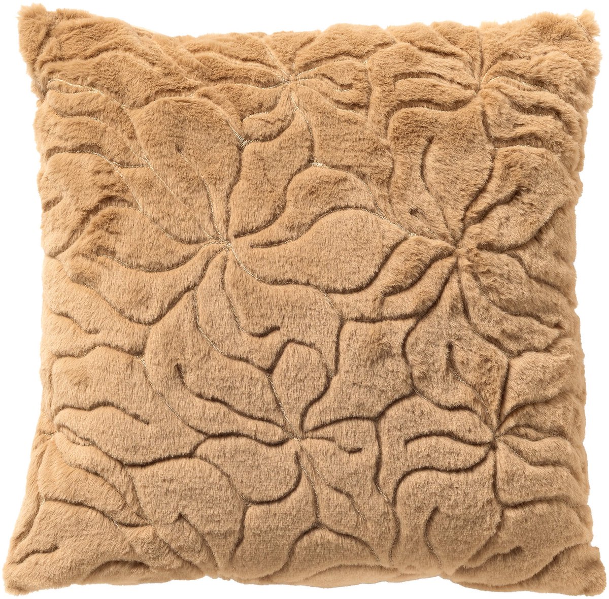 Dutch Decor RAMIRA - kussenhoes 45x45 cm - bontlook - bloemmotief - Nougat - bruin - met rits - zonder binnenkussen