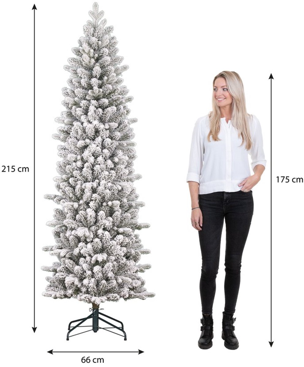 Black Box Trees Harma Pilar Kerstboom - Kerstversiering voor Binnen - Kunstboom met Volle Uitstraling - Smalle Boom met Sneeuweffect - Groen Frosted - H215 x Ø66 cm – foto 2