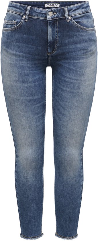 Dames spijkerbroek, lichtblauwe denim met rafels aan de onderkant.