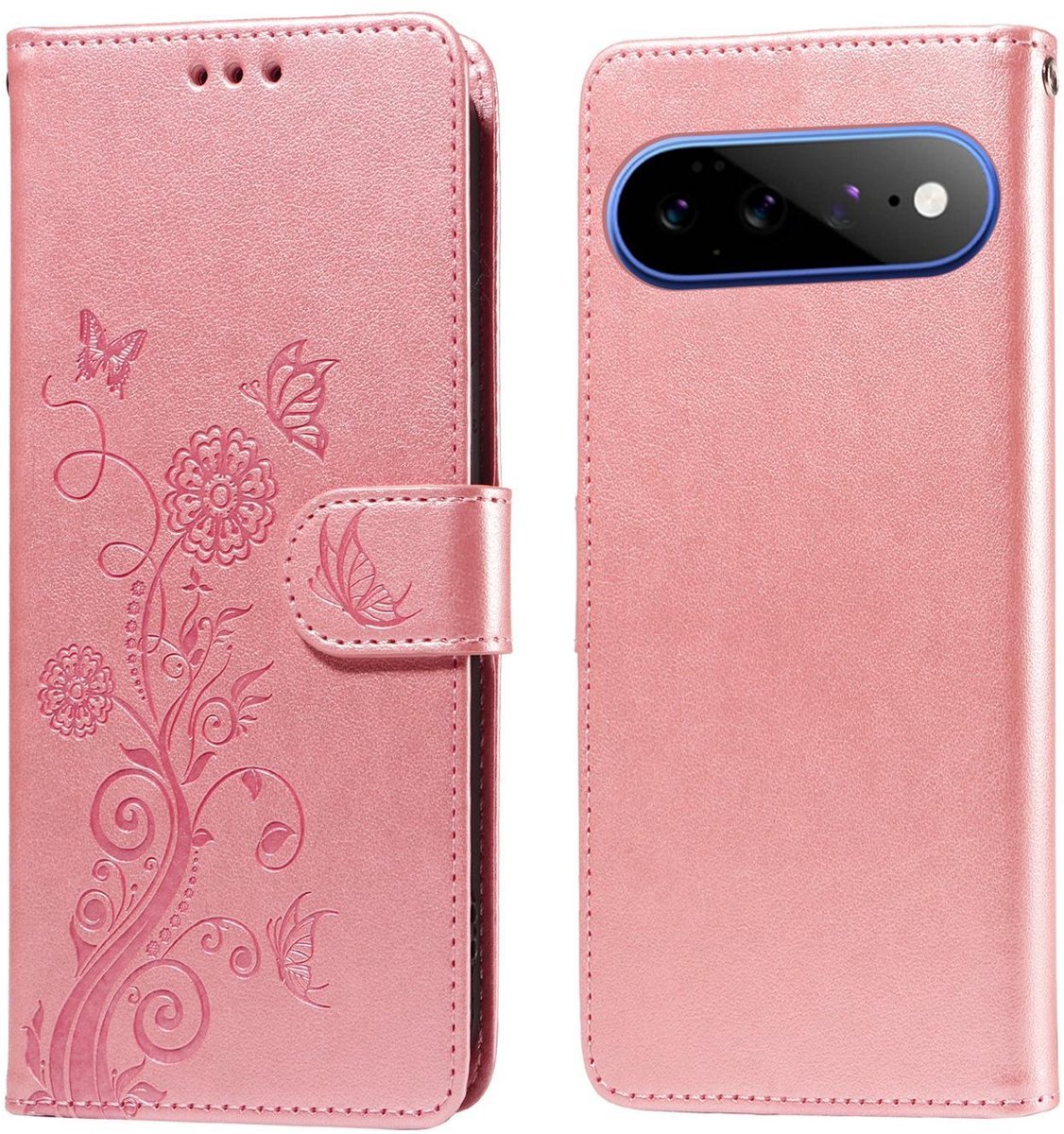 Mobigear Telefoonhoesje geschikt voor Google Pixel 11 Pro XL Hoesje | Mobigear Flowers Bookcase Portemonnee | Pasjeshouder voor 3 Pasjes | Telefoonhoesje voor Pinpas / OV Kaart / Rijbewijs - Roze