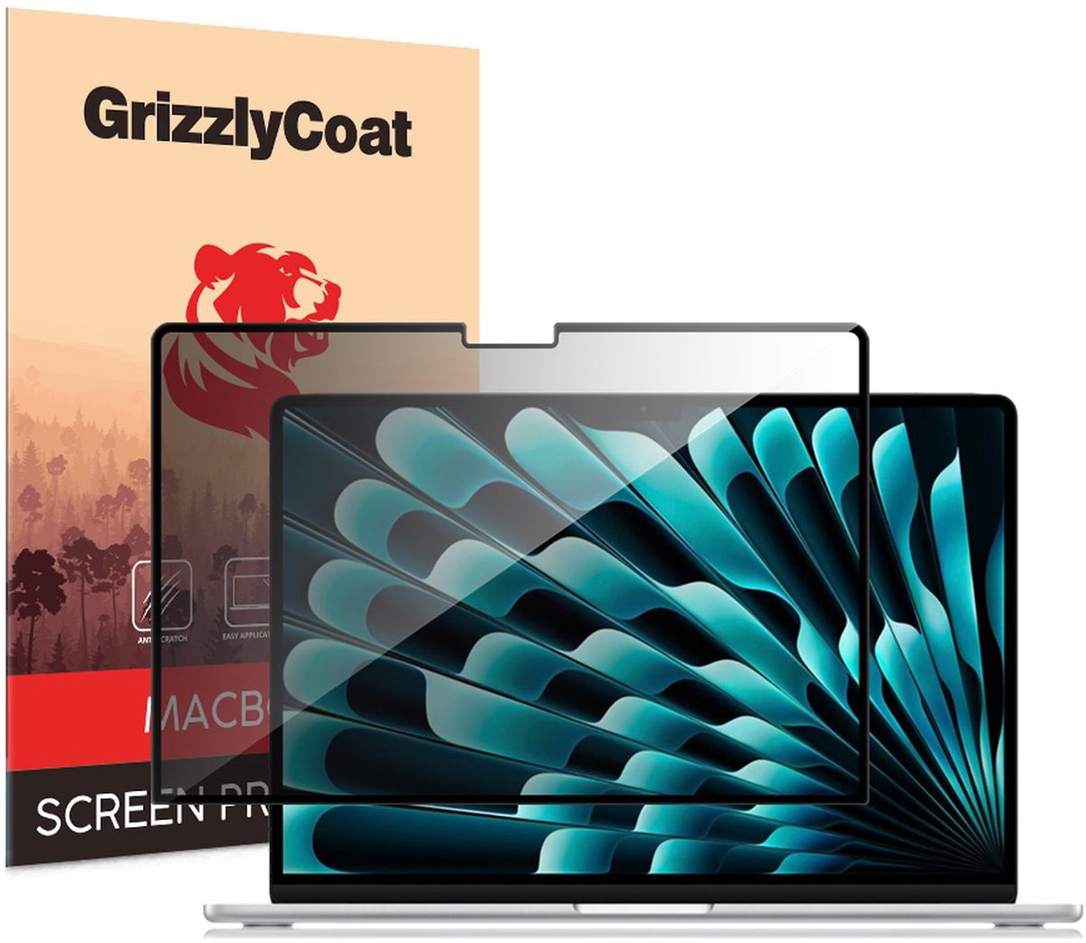 GrizzlyCoat Screenprotector geschikt voor Apple MacBook Air 13 Inch (2022-2026) | GrizzlyCoat Screenprotector Privacy Folie - Case Friendly - Zwart