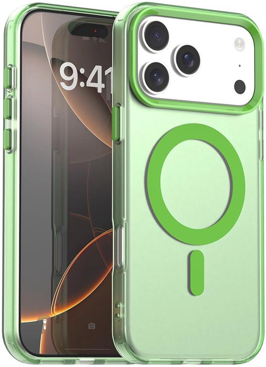 Mobigear Hoesje geschikt voor Apple iPhone 18 Pro Max MagSafe Telefoonhoesje Hardcase | Mobigear Shockproof Backcover | Geschikt voor MagSafe | Geschikt voor Draadloos Opladen met Magnetische Ring | Geschikt voor MagSafe Case - Groen