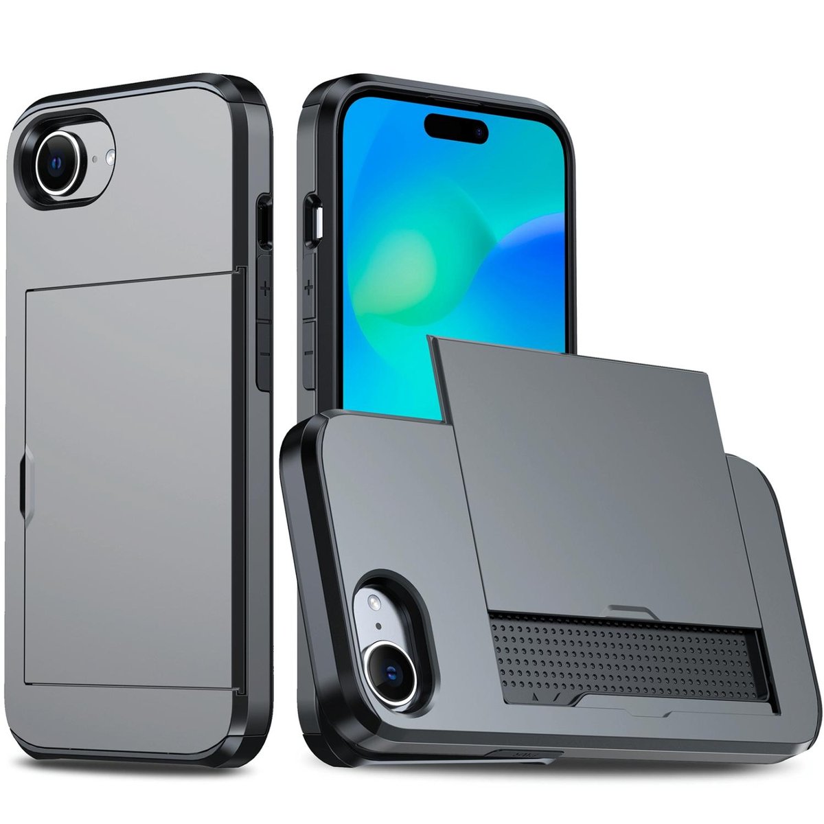 Mobigear Hoesje geschikt voor Apple iPhone 17e Telefoonhoesje met Kaarthouder Hardcase | Mobigear Card Backcover Shockproof met Pasjeshouder | Kaarthouder voor 2 Pasjes | Hoesje voor Pinpas / OV Kaart / Rijbewijs | Schokbestendig iPhone 17e