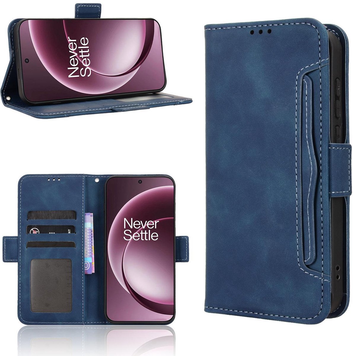 Mobigear Telefoonhoesje geschikt voor OnePlus 15 Hoesje | Mobigear Slide Wallet Bookcase Portemonnee | Pasjeshouder voor 3 Pasjes | Telefoonhoesje voor Pinpas / OV Kaart / Rijbewijs - Blauw