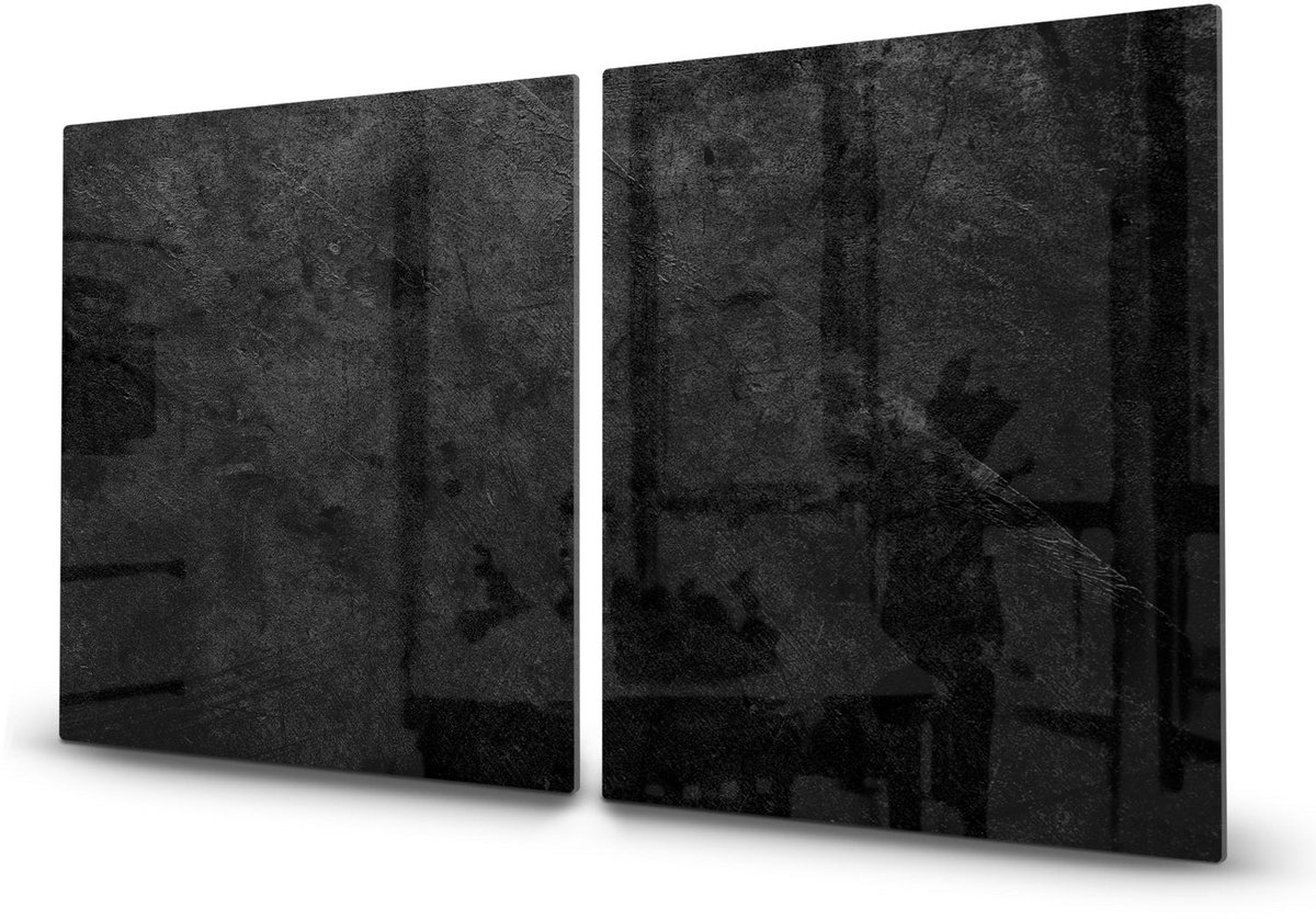 Mydesignglas Glazen Inductie Beschermer - Krasvrij Gehard Glas met Antislip - Afdekplaat voor Kookplaat - Spatscherm Achterwand Keuken - Zwart Beton - 2x40x52