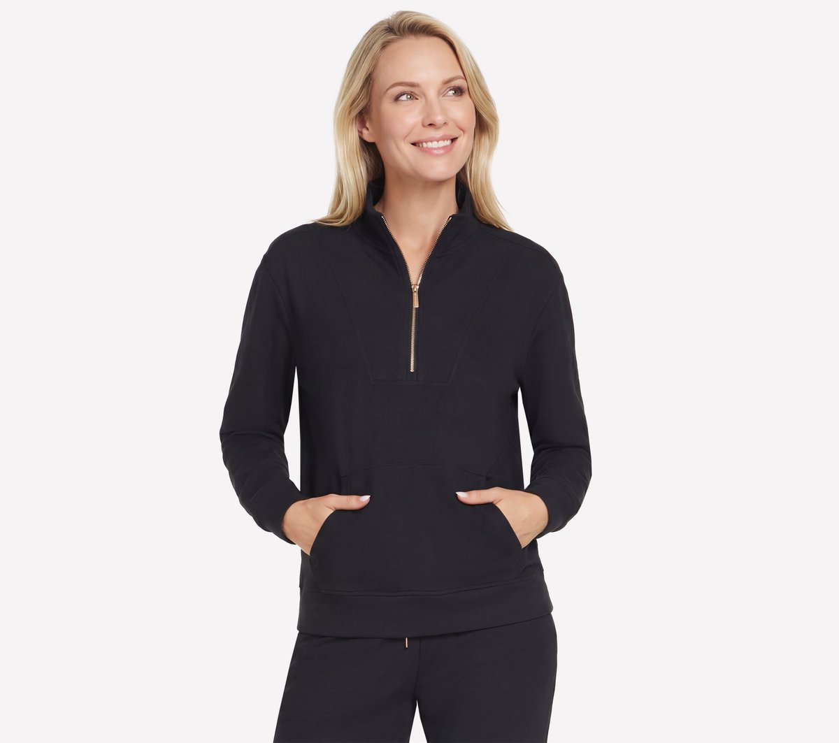 Skechers GOLUXE RIB 1/4 ZIP Dames Trui - Zwart