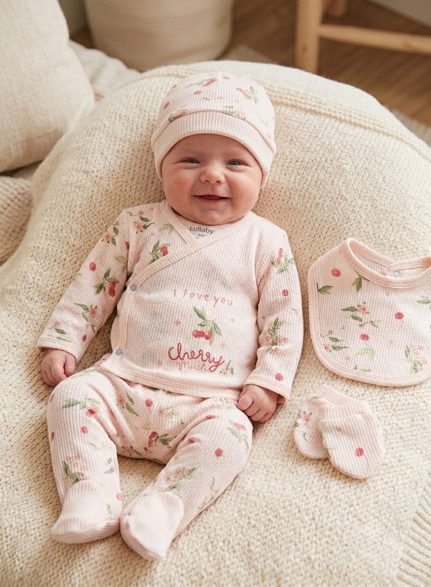 Cherry - Baby newborn 5-delige kleding set meisjes - Newborn kleding set - Newborn set - Babykleding - Babyshower cadeau - Kraamcadeau