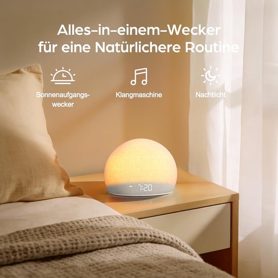 Wekker met Licht - Natuurlijke Alarmklok - Rustig Wakker Worden - 20 Geluiden en Nachtlampje - L - Wit — afbeelding 2